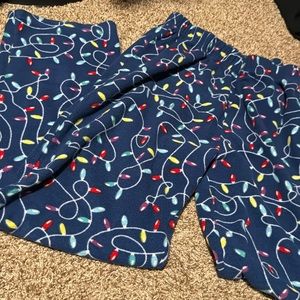Soft fleece blue sleep pants w/colorful Christmas lights pattern (M) EUC!
